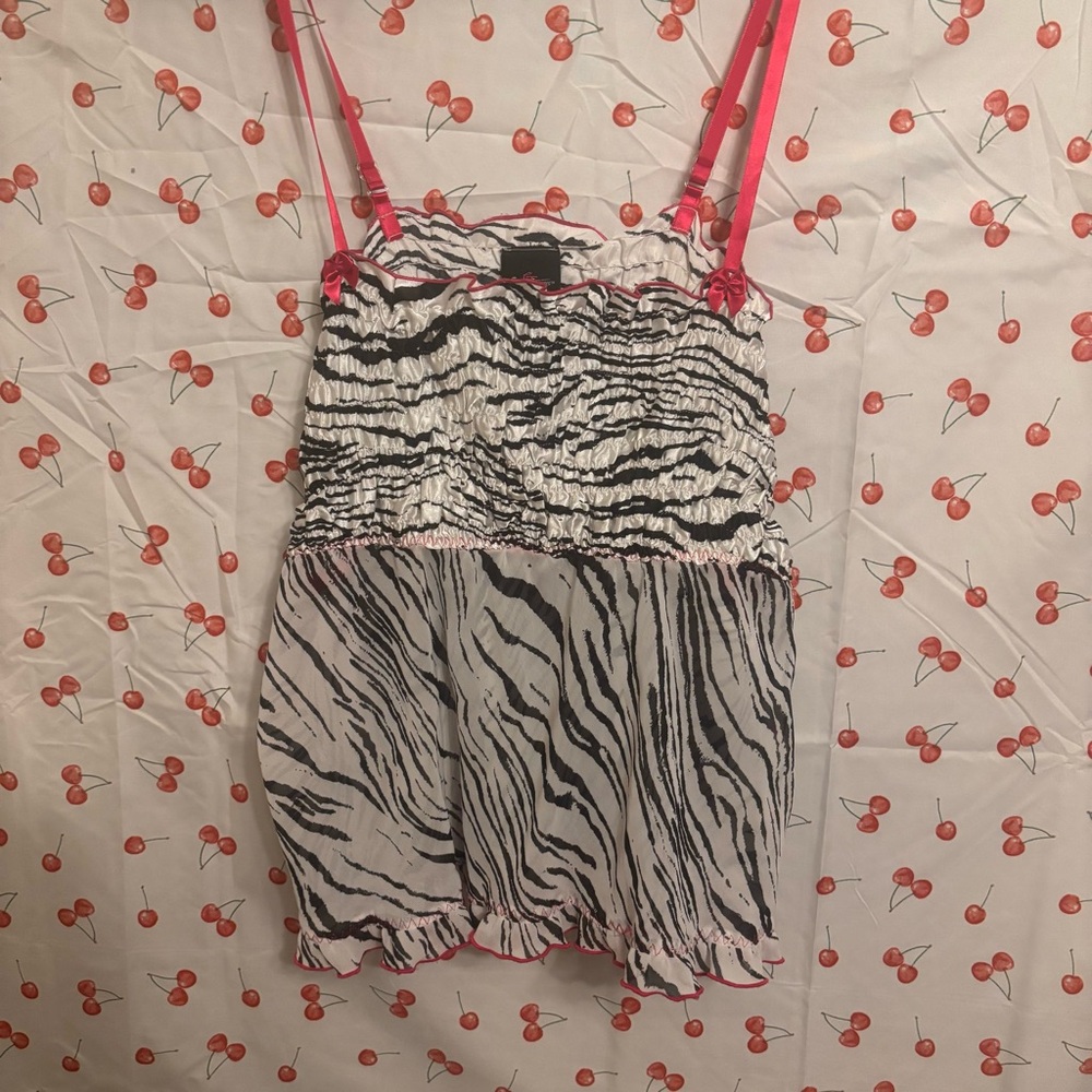 Y2K Secret Treasures Zebra Print Top with Pink Accents